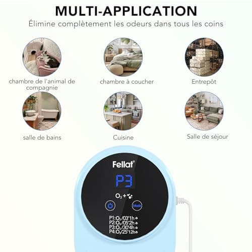 Générateur d'ozone, FELLAT 150mg/h Mini Purificateur d'Air à l'ozone avec 4 Modes, Générateur d'ozone portable pour chambre, salle de bain, animaux domestiques, formaldéhyde et odeur