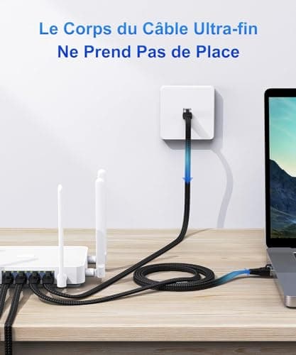 Câble Ethernet Cat 8- 0.5M 1M 5M 10M 15M 20M 30M Câble de Réseau, 40Gbps 2000MHz Haute Vitesse Câble Internet, Plat RJ45 Gigabit POE Nylon Tressé Câble LAN pour PC,TV,Modem,Cadeau pour les joueurs