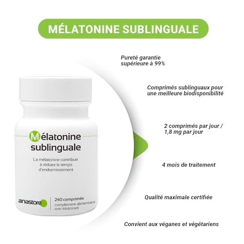 Mélatonine Sublinguale (Arôme cerise) * 1,8 mg (pour 2 comprimés) = 120 doses journalière * Pureté garantie supérieure à 99%* Sommeil