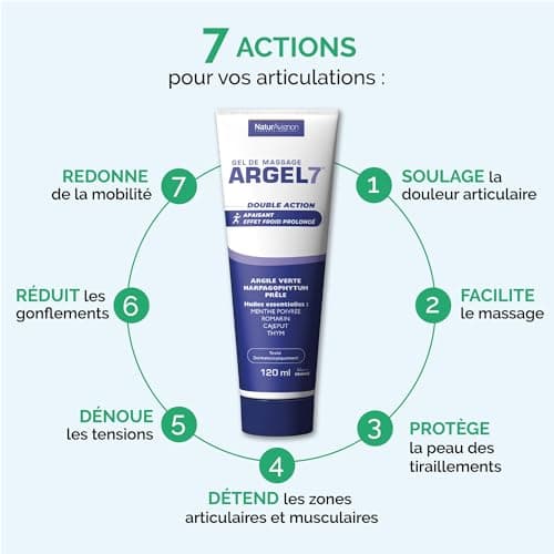 Laboratoire NaturAvignon Argel 7 gel de massage articulations & muscles | Soulage les gênes articulaires | 7 actifs naturels | Effet froid immédiat et durable | massage et relaxation | 120 mL