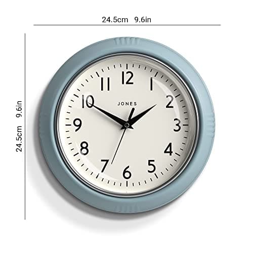 JONES CLOCKS® Horloge Murale rétro Parfaite pour la Cuisine, la Maison, la Chambre, Le Bureau, l'horloge Ketchup 25 cm (Bleu Clair)