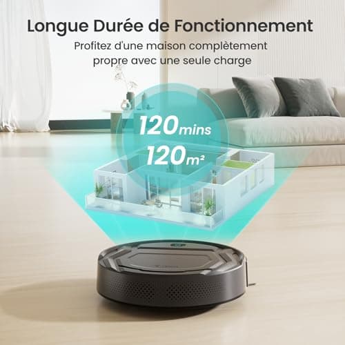 Lefant Aspirateur Robot, Robot Aspirateur Mince Silencieux Connecté avec WiFi/Bluetooth/Alexa/App, 6 Modes de Nettoyage, Auto-Charge, 120min d'Autonomie, Idéal pour Poils d'animaux Sols Durs, M210P