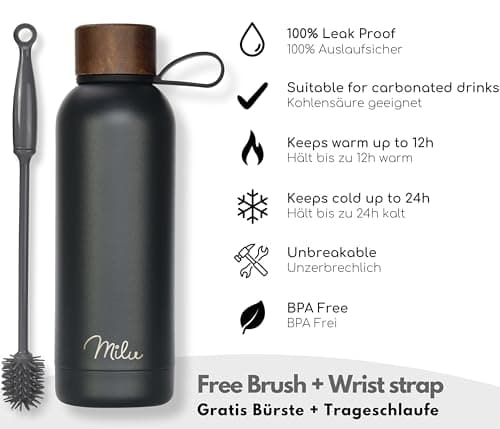 Milu Bouteille 500ml, 750ml, 1 L - d'eau en Acier Inoxydable - Double paroi isolée sous vide - Bouche Gourde Thermo Bouteilles (Rose, 1000ml)