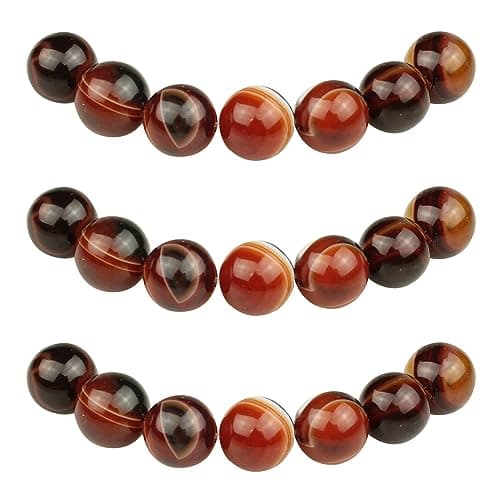 MJDCB 10mm 35 pièces Agate Rayée Rouge Brune Perle Pierre Naturelle Ronde en Vrac Perles Semi Precieuse pour Fabrication de Bijoux de Bracelets et de Colliers