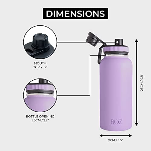 BOZ Gourde Isotherme En Acier Inoxydable 1L, Sans BPA, Isolation Sous Vide | Gourde Inox Avec Couvercle Anti Germe, Bouteille d'Eau 1 Litre pour Bureau, Sport, Voiture, Randonnée, Gym (Lavande)