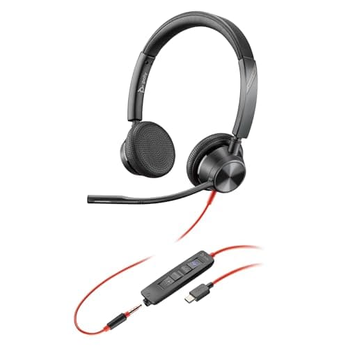 Micro-casque filaire Poly Blackwire 3325 – Perche de microphone flexible – Son stéréo hi-fi - PC/Mac/téléphone portable - Certifié pour Microsoft Teams
