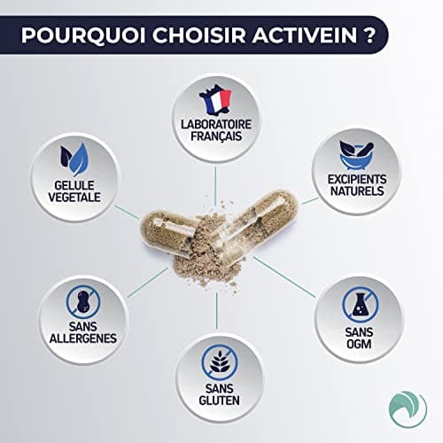 Prescription Nature - ACTIVEIN - Complément Alimentaire pour Soutenir la Circulation - Veinotonique - Recommandé en Cas d'Insuffisances Veineuses - Fabrication Française - 60 Gélules