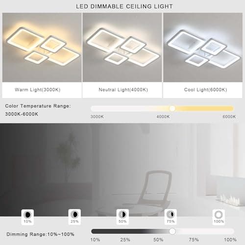 GWYAJTU Plafonnier Design Avec Télécommande APP, Lampe Plafond Moderne Avec Fonction Mémoire, Luminaire Plafonnier LED Dimmable 3000K-6000K Pour Chambre Salon Cuisine Bureau-White||60CM