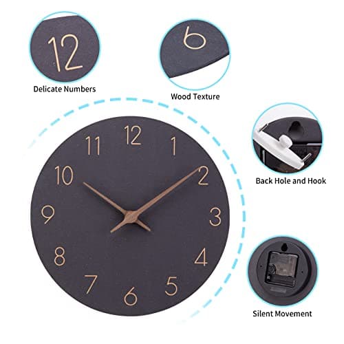 ACCSHINE Horloge Murale en Bois MDF sans tic-tac Silencieux Moderne 30 cm à Quartz Grande Horloge Murale à Piles Facile à Lire pour Chambre Maison Cuisine Chambre Bureau école (Noir)