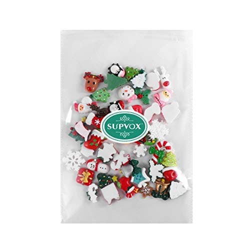 SUPVOX 50pcs Accessoires de Noël Miniatures Résine Cloches Chapeaux Noel Bonhomme de Neige Canne de Bonbon Artisanat Breloque Charmes Noël (Modèle Assorti)