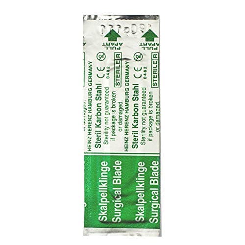 Set avec 100 x lames de scalpel N° 12 - Lame stérile en acier au carbone et 1 x May - manche de scalpel Figure N°3 avec manche rond en acier inoxydable