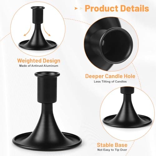 LALAGO Lot de 6 bougeoirs en métal - Inserts de bougies - Bougeoirs dorés pour mariage, Thanksgiving, Noël (noir)