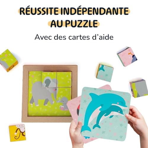 Merle Toys® Puzzle Enfant 2 Ans, Puzzle en Bois Enfant 3 Ans, Jeux Montessori Éducatif, Puzzle Cube en Bois, Jouet Enfant 2 Ans, 6 Motifs d’Animaux Sauvages pour Stimuler Curiosité et Apprentissage