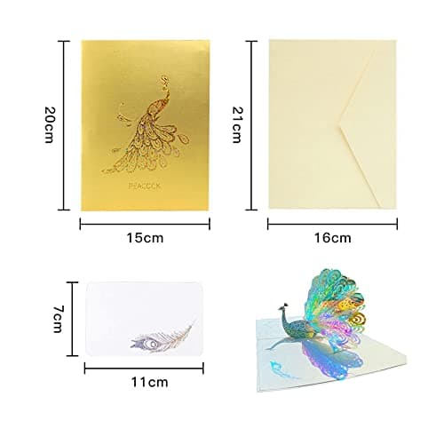 Carte d'anniversaire pop-up 3D - Motif paon irisé - Carte de Saint-Valentin romantique et chaude - Pour anniversaire, mariage, anniversaire de mariage, fiançailles - Avec enveloppe