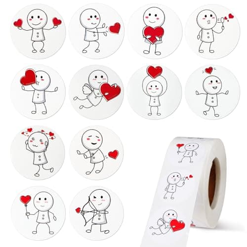 500Pcs Etiquette Autocollante Coeur Rouge Bonhomme Allumette Sticker Adhésif 2,5cm Amour Remerciement Décoration Carte de Voeux Emballage Cadeau Enveloppe pour Saint-Valentin Mariage
