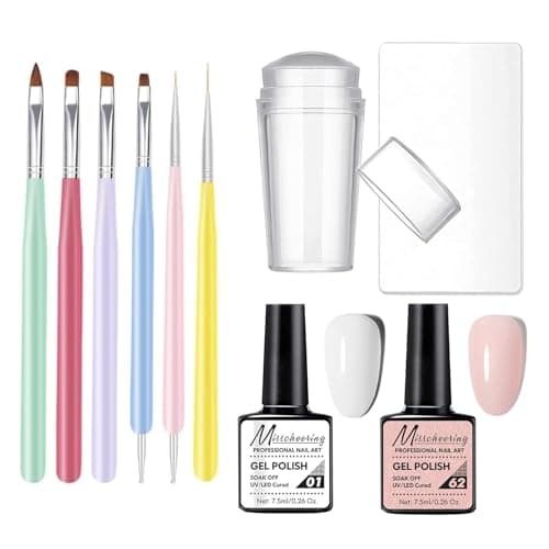 Gorvalin Kit French Manucure Semi Permanent, Rose et Noir Vernis Pinceau Nail Art Ongles Vernis à Ongles Lisse Gel Polish Nail Art Stamper pour French Manucure Nail Art