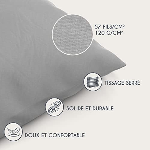 Dreamzie Taie Oreiller 50x70 Coton Renforcé (Set de 2) - Gris Clair - Tissage serré de 57 Fils/cm2 - Taie Oreiller 50 x 70 cm- Certifié Oeko Tex