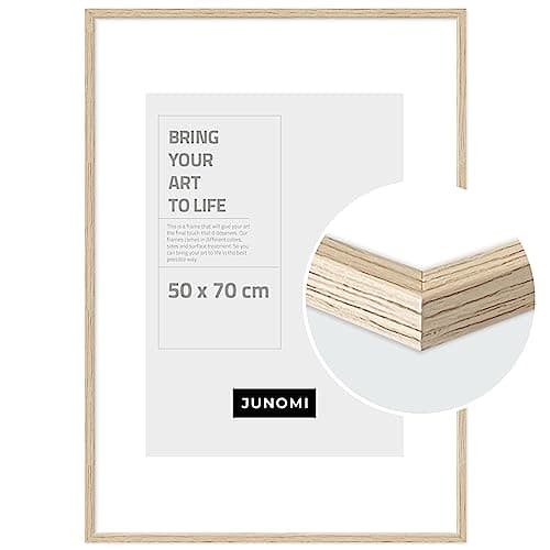 JUNOMI® Cadre photo 50 x 70 cm bois | couleur chêne | chêne avec verre plexi incassable | cadre photo bois