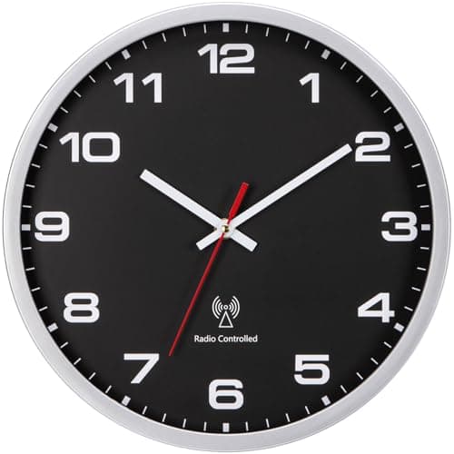 VINILITE Horloge Murale Radio Pilotée 30cm Moderne Pendule Murale à Grands Chiffres pour Salon, Cuisine, Bureau, Chambre