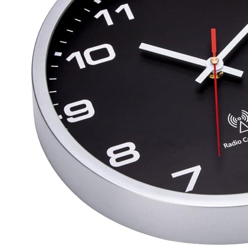 VINILITE Horloge Murale Radio Pilotée 30cm Moderne Pendule Murale à Grands Chiffres pour Salon, Cuisine, Bureau, Chambre