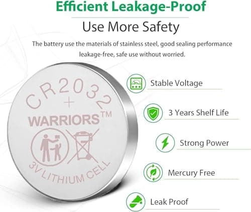 Warriors 10X Pile Piles 2032 CR2032 Bouton 3V,Emballage à l'épreuve des Enfants, pour appareils Smart Home, clés de Voiture (10 Pack)