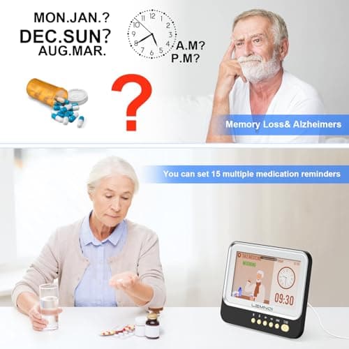 LEMNOI 7 Pouces Horloge Numérique,Calendrier Electronique avec Jour Date Heure, Pendule Murale Alzheimer avec Température,15 Alarmes&Rappels de médicaments,Automatique de L’Heure D’été (Noir)