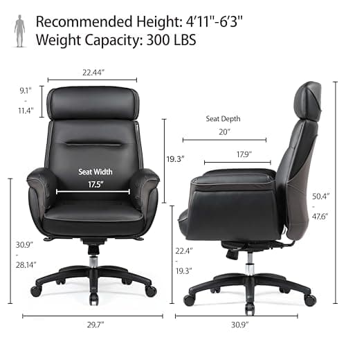 EUREKA ERGONOMIC Chaise de Bureau, Fauteuil Bureau Ergonomique, Chaise de Bureau Confortable avec accoudoirs et Appui-tête réglable, Siège Extra Doux et Confortable, Noir