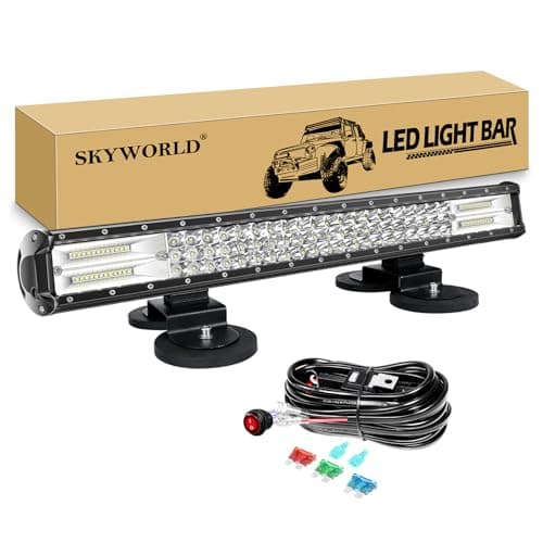 SKYWORLD 58cm 324W Barre Lumineuse LED de Travail avec 12v faisceau de câblage kit, 2 pcs aimanté support, LED Light Barre pour 4x4 Voiture Camion Tracteur Offroad Véhicules ATV UTV