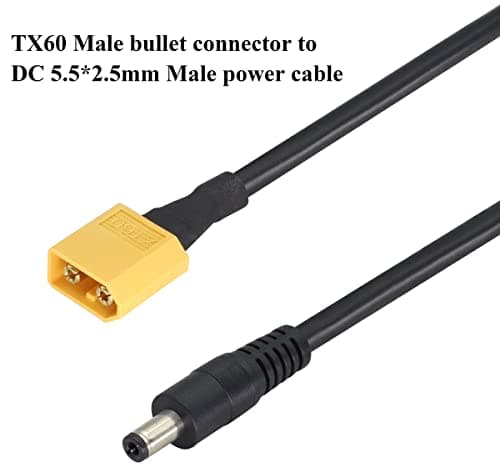 AAOTOKK XT60 Mâle Bullet vers DC5,5x2,5mm Câble de Charge D'alimentation mâle pour fer à Souder TS100,Alimentation du Moniteur FPV,drone(DC 2.5mm-M/30cm-2Pack)