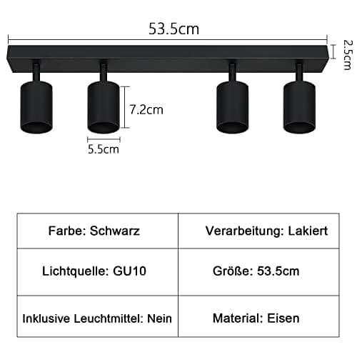ZMH Plafonnier LED noir spot de plafond : plafonnier GU10 spots 4 flammes spot de plafond rotatif à 350° lampe de couloir moderne spot mural industriel
