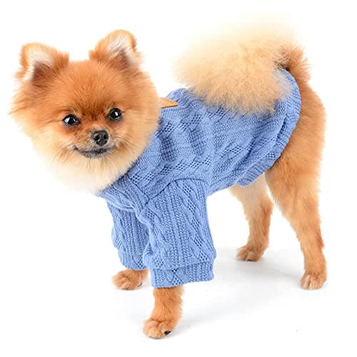 PAIDEFUL Tricoté Chien Chaud Pull Chihuahua Chandails Mode Blé Oreille Tissage Pull Tricots Pull Vêtements d'hiver pour Chiot Petits Animaux Chat Automne Temps Froid Porter Bleu Clair XL