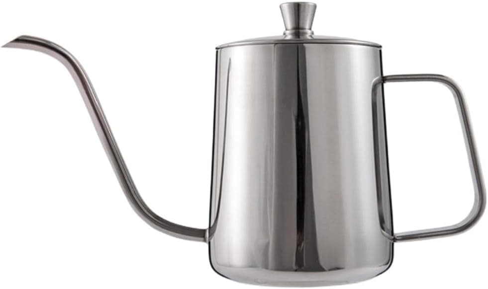 Cafetières à col de cygne en acier inoxydable avec bec étroit (argent, 600 ml)