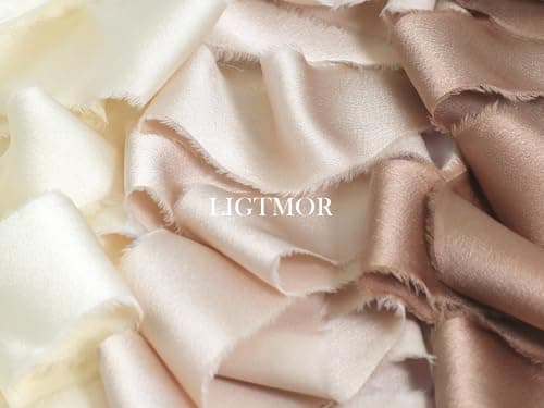 Ligtmor Ruban satin Mousseline de soie 13.5m x 3.8cm Cadeau Mariage Tissu Ruban pour emballage cadeau DIY Décoration -champagne & nude