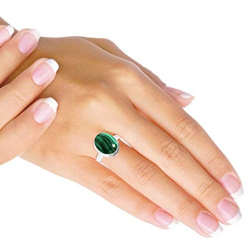 Jeweloporium Bague en argent 925 pour femme Taille 52 Vert Authentique Malachite Gemme Ancien Bague en argent Fête des mères Cadeau Solitaire Bijoux