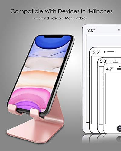 Lucrave Support Téléphone, Support de Bureau en Aluminium Compatible avec iPhone 16 15 14 13 12 Mini Pro Max XS Max XR X Se 8 7 6 6s Plus Huawei Mate 60 Pro, Samsung S23 S22 S21-Or Rose