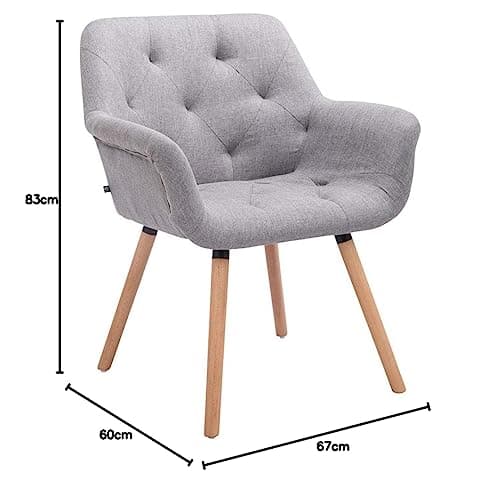 CLP Chaise de Salle à Manger Cassidy Revêtement Tissu I Pieds en Bois Chaise Design Scandinave avec Dossier et Accoudoir - Charge Max.150 kg I, Couleur:Gris, Couleur du Cadre:Natura