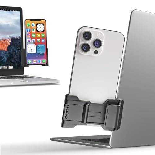 Phoneside One - Support Téléphone Portable Ordinateur, Support Telephone écran Ordinateur Smartphone Ajustable Universel iPhone 15 Pro Max/14 Pro/13/12 Mini, Samsung S23 Ultra/S22/S21/A52/A12 et autre