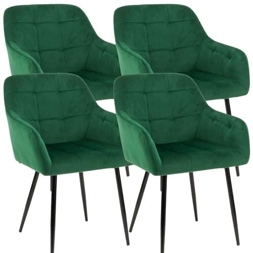 Higliocas Chaise Salle a Manger Lot de 4 - Fauteuil de Cuisine Velours Vert - Chaise Accoudoirs Moderne Rembourrées avec Pieds en Métal, Vert-4