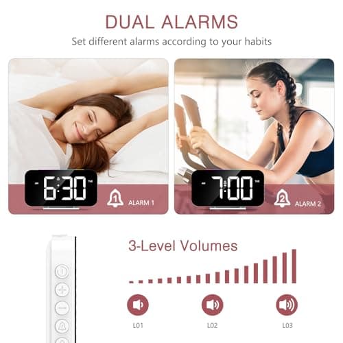 LOFICOPER Réveil Numérique, Horloge de Chevet Numérique avec 10 Modes de Lumière de Nuit RVB, Grand Écran de 16,8cm, 5 Luminosités Réglables, Double Alarme, Répétition, Port de Charge USB