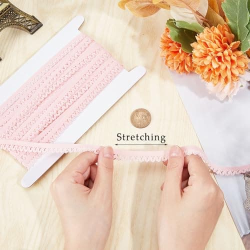 GORGECRAFT Bordure Élastique de 20 m pour Lingerie 13 mm de Large Bordure en Dentelle Extensible Sangle de Coupe Ruban de Cordon en Dentelle Crochetée pour Bricolage Vêtements Emballage Cadeau Rose