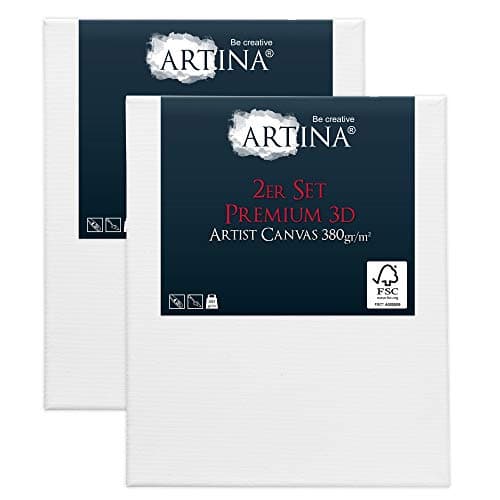 Artina Lot de 2 Canvas Toile Peinture 40x50cm - FSC® Châssis Bois pour Toile 3D 100% de Coton sans Acide - Toile à Peindre Blanche et Encadré Stable Apprêté 3 Fois – Toile pour Peinture 380 g/m2