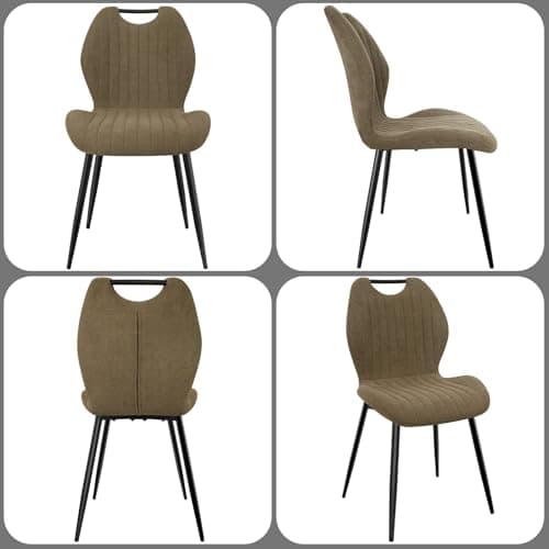 JIJIAN Lot de 4 Chaises de Salle à Manger, Chaise de Cuisine, Chaise tapissée, Chaise de Salon, Dossier en Tissu et Pieds en Métal, Kaki