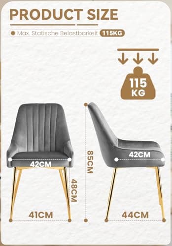 SEPNINE Chaises de Salle à Manger Lot de 2, Chaise en Velours pour Salle à Manger Scandinave, Chaise de Cuisine avec Coussin Rembourré épais, Chaise de Salon avec Pieds en Métal Doré