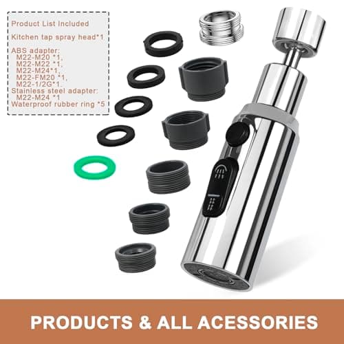 REZZI Aérateur de Robinet 3 Modes Rotatif 360° Tête Douchette Evier Cuisine Brise Jet Robinet Cuisine D'eau Pour Robinet Embout Robinet Cuisine Adaptateur Mousseur Robinet G1/2 FM22 M20 M22 M24