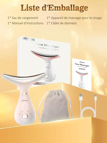 Appareil Massage Visage Anti Rides: Masseur Facial Double Menton Electrique 4 LED Couleurs - EMS Thermique 45°C 3 Mode Massage Lifting - Appareil de Beauté Raffermissement du Visage et du Cou Anti-Âge