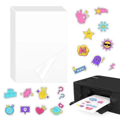 100 Pièces Feuille Papier Transparent Autocollant Imprimante Kit, Papier Stickers Imprimante Imprimable Waterproof, pour Imprimante Laser Papier Collant Transparent