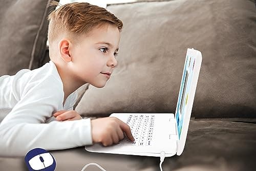 Lexibook Ordinateur Éducatif Bilingue Français/Anglais-Jouet pour Enfants, 170 Activités pour Apprendre Les Langues, Les Mathématiques, la Logique, et S'amuser, Grand écran, Unique, JC599i1, Blanc