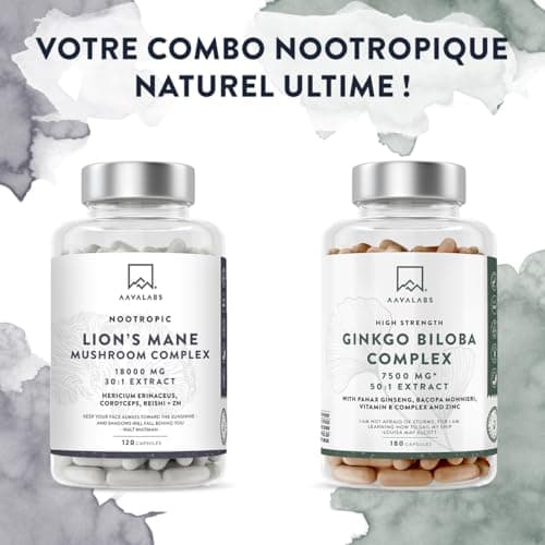Lions Mane 18000mg 30:1 avec Cordyceps Sinensis, Reishi Ganoderma et Zinc | Criniere de Lion Champignon Hericium Erinaceus Nootropique Puissant Memoire et Concentration Mushroom Complex - 120 Gelules