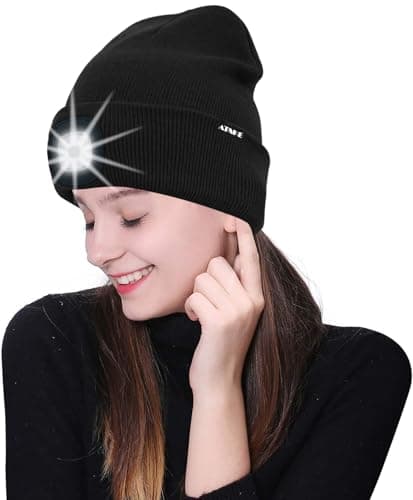 ATNKE LED Bonnet Lampe Frontale,USB Rechargeable Chapeau de Course Ultra Lumineux 4 LED Étanche Lumière Hiver Chaud Phare Cadeaux pour Hommes et Femmes/Black