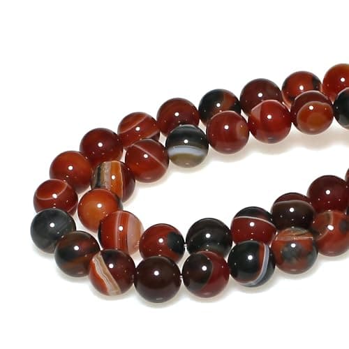 MJDCB 10mm 35 pièces Agate Rayée Rouge Brune Perle Pierre Naturelle Ronde en Vrac Perles Semi Precieuse pour Fabrication de Bijoux de Bracelets et de Colliers